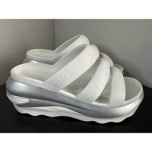 Crocs Mega Crush Triple Strap Platform Sandal Women's 11 Men 9 White silver
